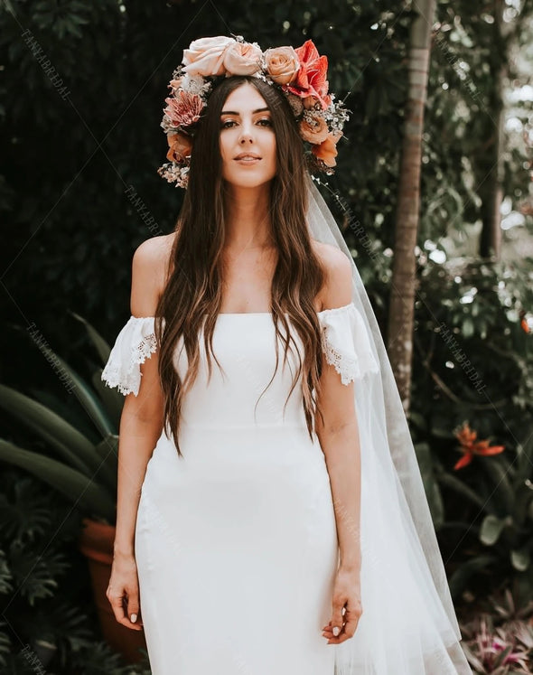 Mermaid Soft Satin Wedding Dresses Off Shoulder Elegant Beach Bridal Gowns ZW419