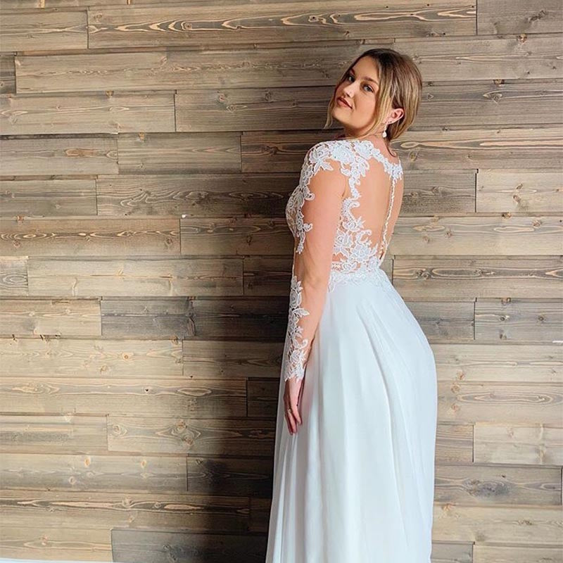 Modest Long Sleeves V-neck Chiffon Beach Plus Size Wedding Dresses Ves TANYA BRIDAL Modest Long Sleeves V-neck Chiffon Beach Plus Size Wedding Dresses Ves TANYA BRIDAL