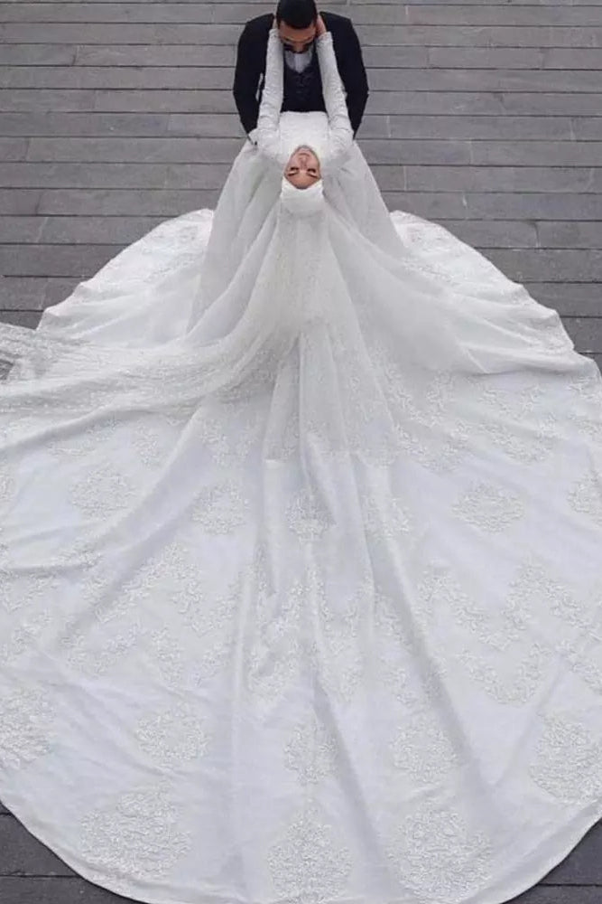 Muslim Mermaid Wedding Dresses With Detachable Train TBW78 – TANYA BRIDAL Muslim Mermaid Wedding Dresses With Detachable Train TBW78 – TANYA BRIDAL