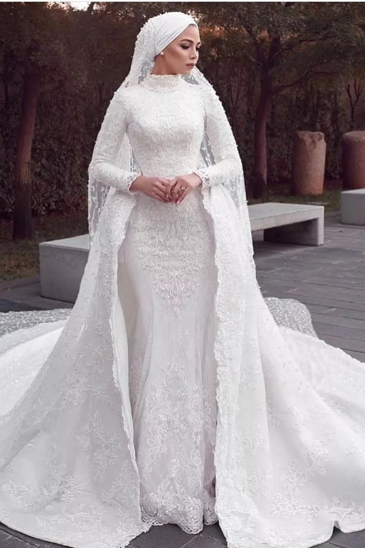 Muslim Mermaid Wedding Dresses With Detachable Train TBW78 – TANYA BRIDAL Muslim Mermaid Wedding Dresses With Detachable Train TBW78 – TANYA BRIDAL