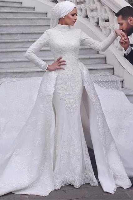 Muslim Mermaid Wedding Dresses With Detachable Train TBW78