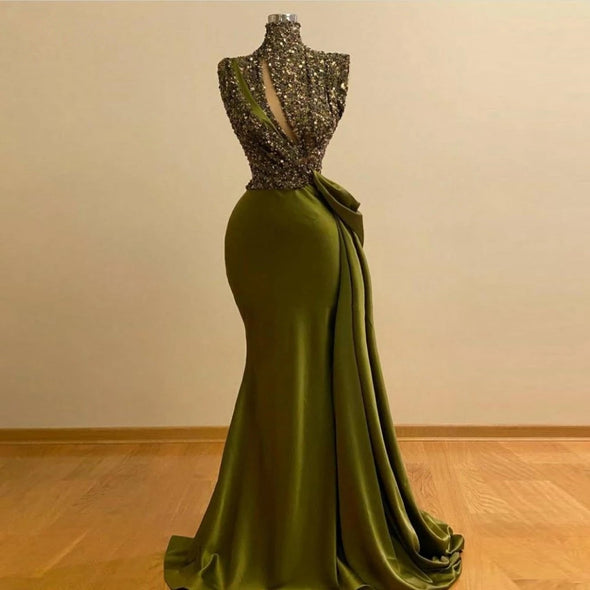 Olive Green Mermaid Evening Dresses 2021