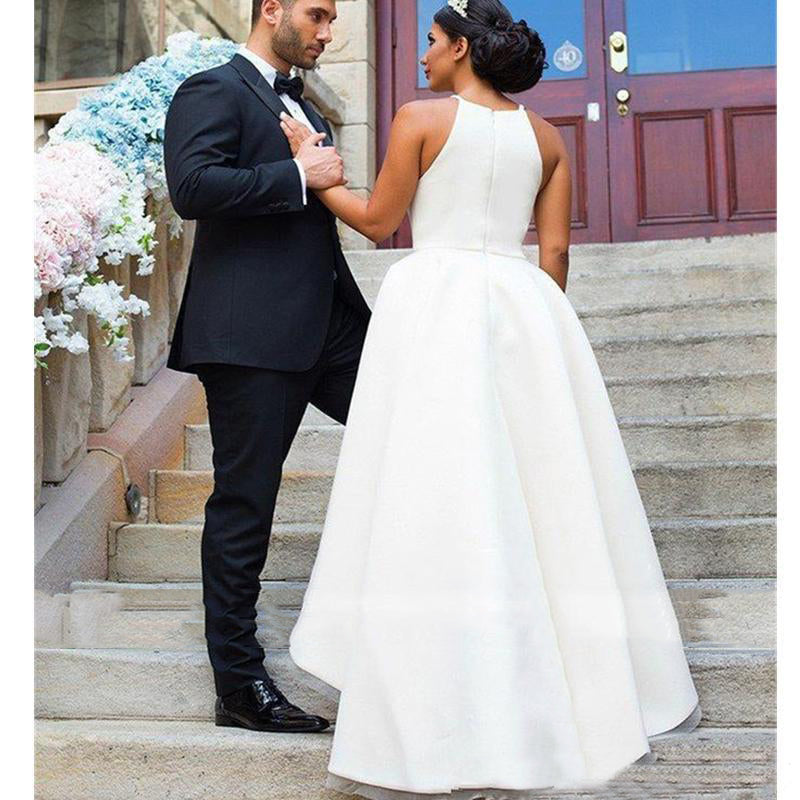 Modest Simple Wedding Dresses Hi Low Halter Neck Satin Beach Bridal Go TANYA BRIDAL Modest Simple Wedding Dresses Hi Low Halter Neck Satin Beach Bridal Go TANYA BRIDAL