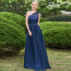 Navy Blue Chiffon Bridesmaid Dresses A line One Shoulder