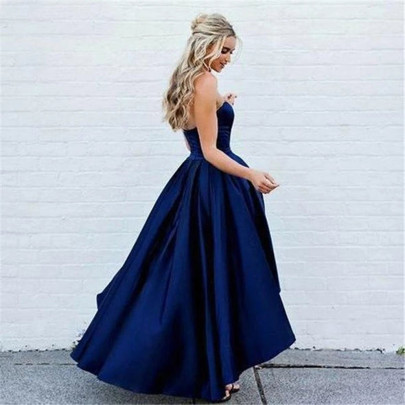 Navy Blue Prom Dress Sweetheart A-line Short Front Long Back