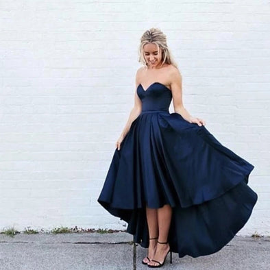 Navy Blue Prom Dress Sweetheart A-line Short Front Long Back