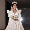 Vintage V Neck Long Sleeves Winter Satin Wedding Dress MS17
