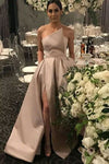 Champagne Long Evening Dresses High Slit Prom Gown Simple Style