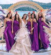 Purple Chiffon Bridesmaid Dresses Long Ruffles Bridesmaid Gowns
