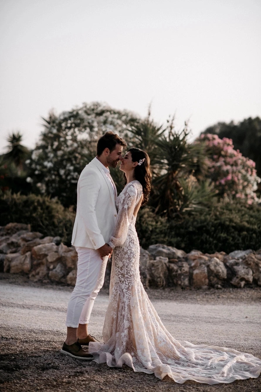 Luxury Wedding Dresses Long Sleeve Open Back Boho Bridal Gowns ZW685 – TANYA BRIDAL