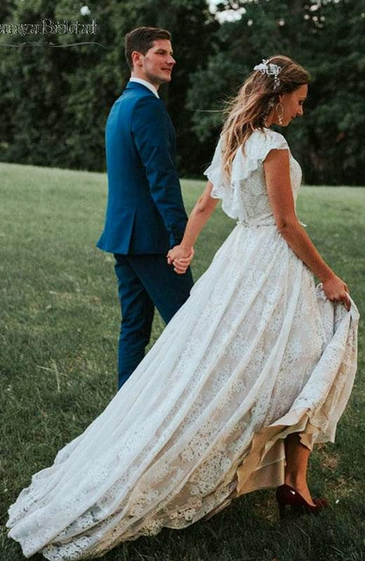 chinese dress ladies Nude Lining Lace A Line Bohemian Wedding Dresses DW173 – TANYA BRIDAL