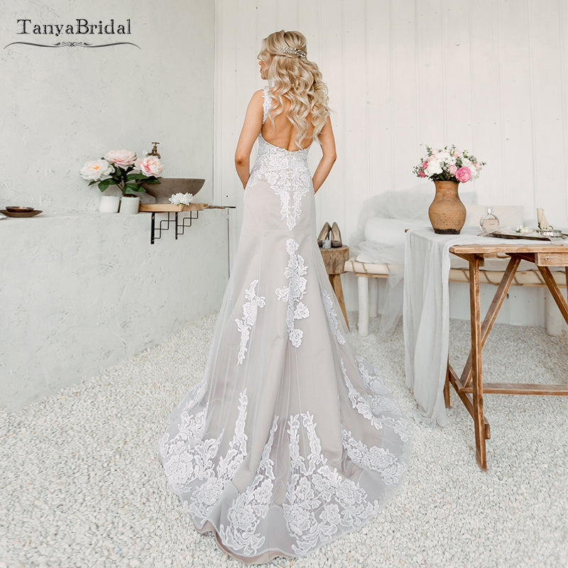 Mermaid Spaghetti Straps Lace Wedding Dress Bridal Gown TN151