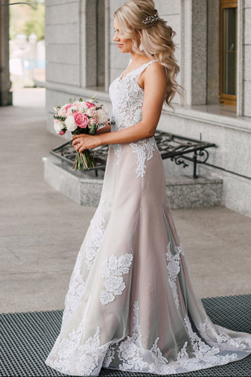 Nude Lining Lace Wedding Dress Bridal Gown DW221 – TANYA BRIDAL