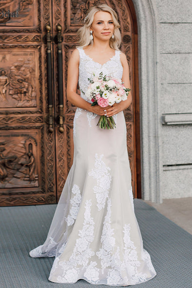 Nude Lining Lace Wedding Dress Bridal Gown DW221