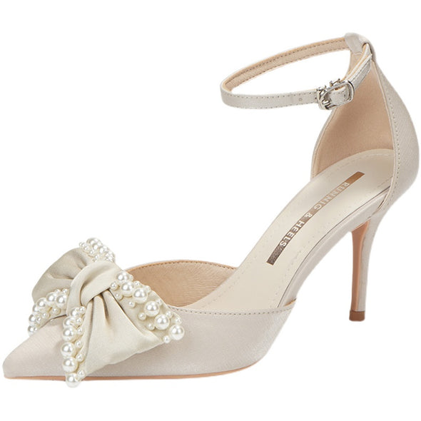 Wedding Shoes Bride High Heel Pearl Shoes