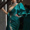 Arabic Long Sleeves High Collar Luxury Satin Evening Dresses