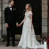 Off Shoulder Lace Wedding Dresses A Line Ivory Champagne Lining Bridal Gowns Vestido De Noivas Bohemian Chic DW178