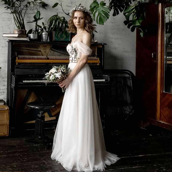 Off Shoulder Wedding Dresses Flora Lace Noivas DW238