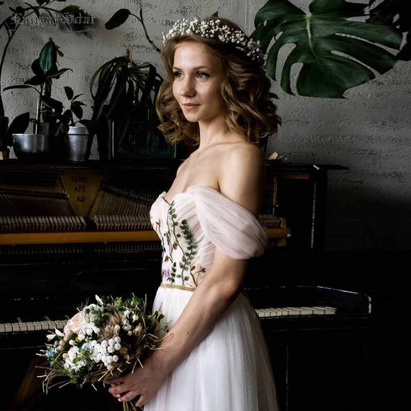 Off Shoulder Wedding Dresses Flora Lace Noivas DW238