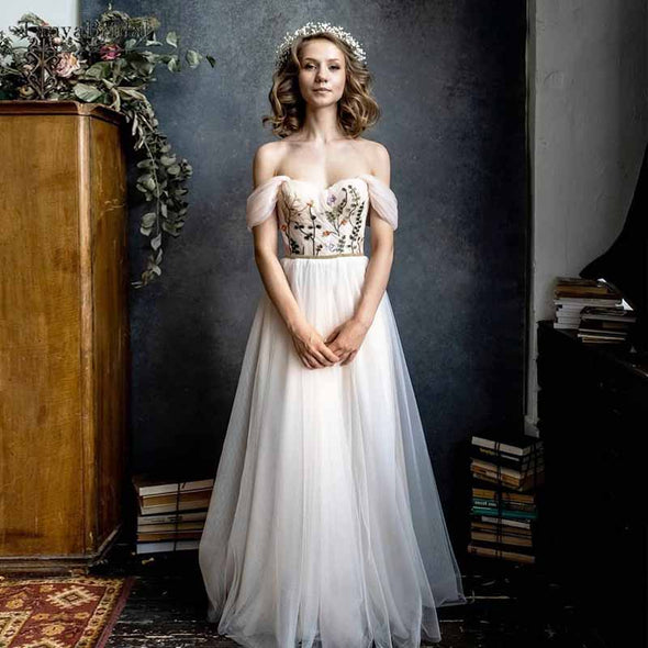 Off Shoulder Wedding Dresses Flora Lace Noivas DW238
