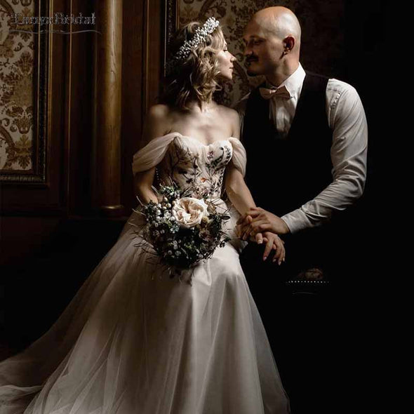 Off Shoulder Wedding Dresses Flora Lace Noivas DW238
