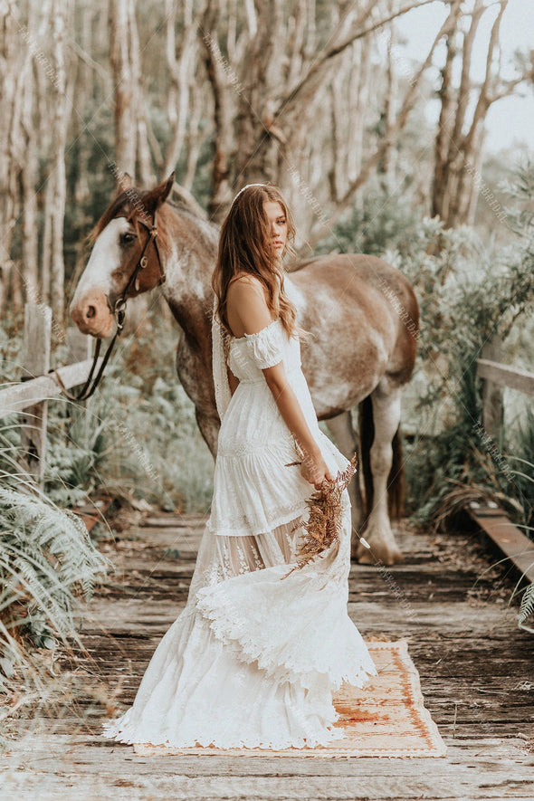 Off-The-Shoulder Boho Wedding Dresses Maxi A Line DW541