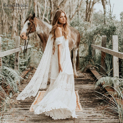 Off-The-Shoulder Boho Wedding Dresses Maxi A Line DW541
