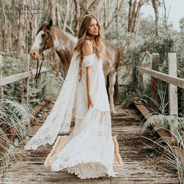 Off-The-Shoulder Boho Wedding Dresses Maxi A Line DW541