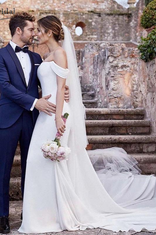 Off The Shoulder Mermaid Wedding Dresses With Button DW037