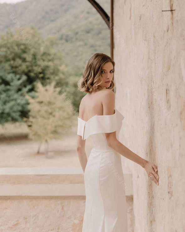 Off The Shoulder Simple Wedding Dresses With Detachable Skirts DW604