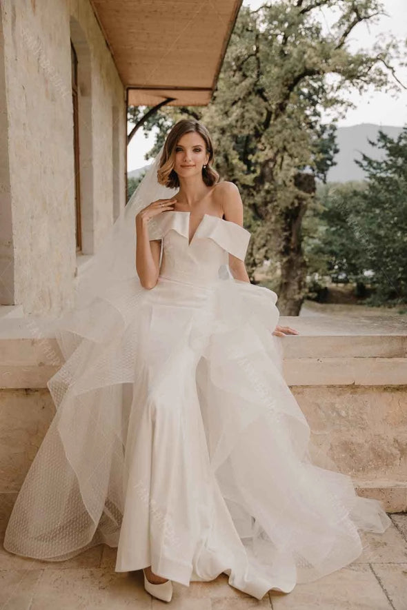 Off The Shoulder Simple Wedding Dresses With Detachable Skirts DW604