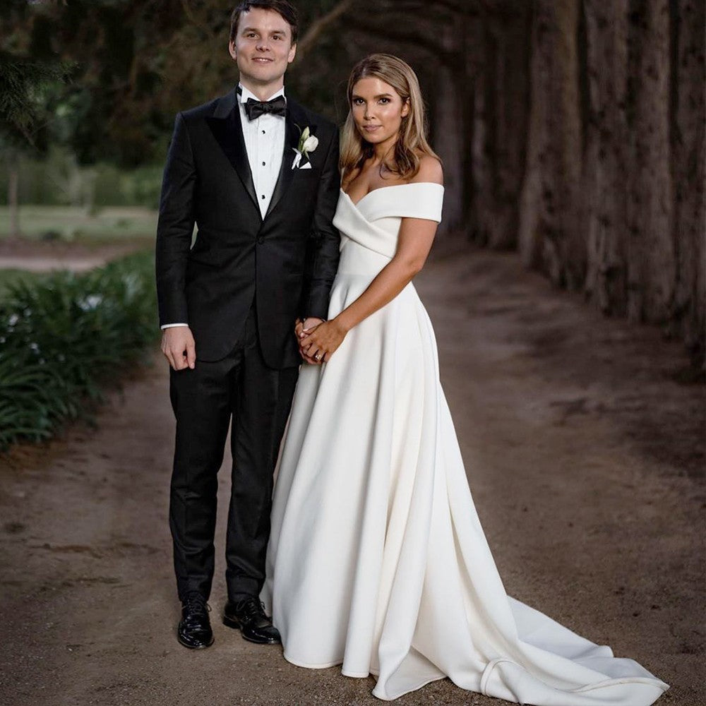 wedding dresses elegant simple A-line V Neck Ivory Satin Simple Elegant Wedding Dress WD488 Custom Size / White