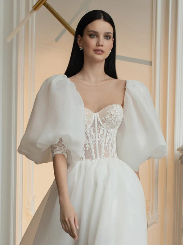 Organza Puff Sleeves Short Elegant Bridal Detachable Sleeves DG035