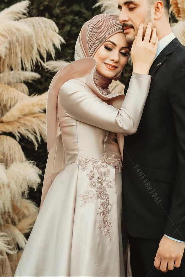 Muslim Wedding Dresses Long Sleeve A Line Brida Gowns  ZW425