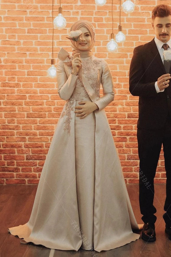 Muslim Wedding Dresses Long Sleeve A Line Brida Gowns  ZW425