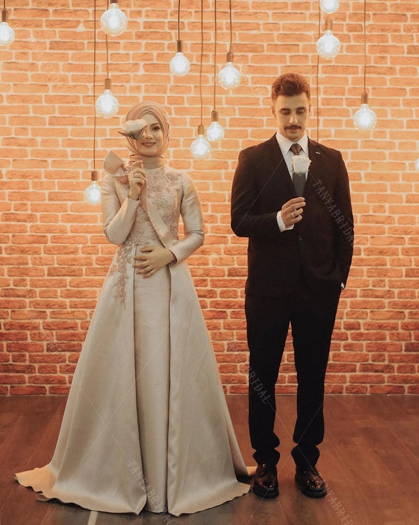 Muslim Wedding Dresses Long Sleeve A Line Brida Gowns  ZW425