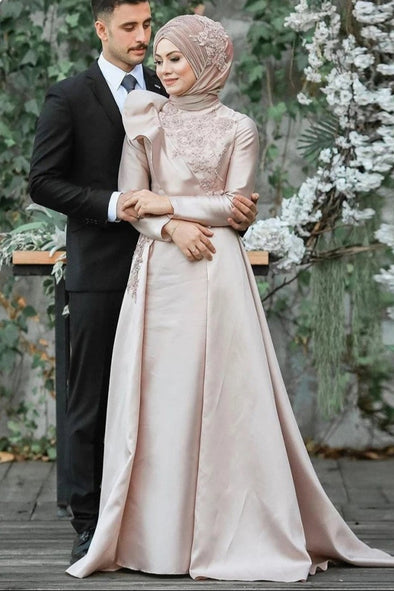 Muslim Wedding Dresses Long Sleeve A Line Brida Gowns  ZW425