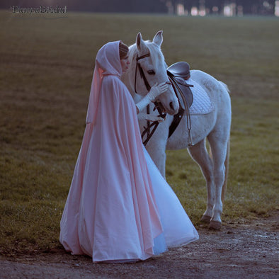 Pink Chiffon Cinderella Medieval Cloak Bridal Cape Cloak Winter Wedding Fairy Tale Renaissance Wrap with hood DJ034