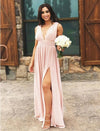 Pink Long Chiffon Bridesmaid Dresses Sleeveless