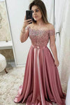 Burgundy Long Prom Dresses Off The Shoulder Appliques Party Dresses TB1356