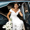 Pleat Off Shoulder Wedding Dresses Soft Satin Open Back Bow Beach Bridal Gowns Chic Noivas DW313