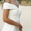 Pleat Off Shoulder Wedding Dresses Soft Satin Open Back Bow Beach Bridal Gowns Chic Noivas DW313