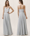 Pleats pale grey spaghetti straps backless chiffon bridesmaid dress