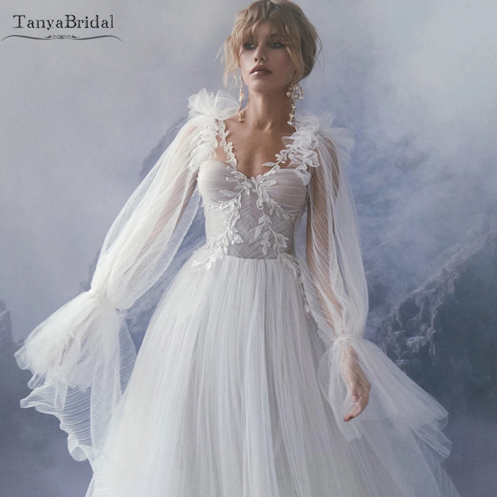 Plisse Tulle Long Sleeves Romantic Dreamy Wedding Sleeves DG044 – TANYA BRIDAL