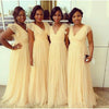 A Line Long Women Wedding Party Dress V Neck Capped Sleeves Bridesmaid Dresses