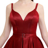 A Line Red Burgundy Satin Long Prom Dresses With Pockets