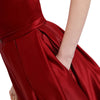 A Line Red Burgundy Satin Long Prom Dresses With Pockets