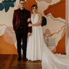 Plus Size Lace Wedding Dresses Deep V-Neck A Line Sweep Train Elegant Vestido de noivas Chic Boho DW335