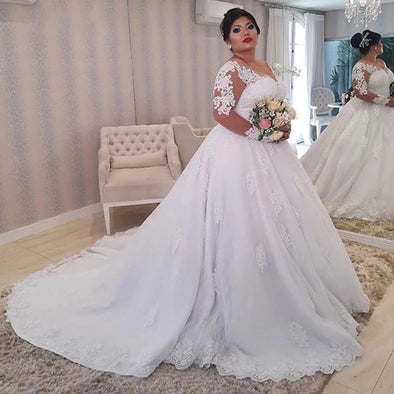 Plus size Lace Appliques Wedding Dresses Long Sleeve 218171211