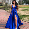 Royal Blue Silk Satin Long Evening Dresses A Line